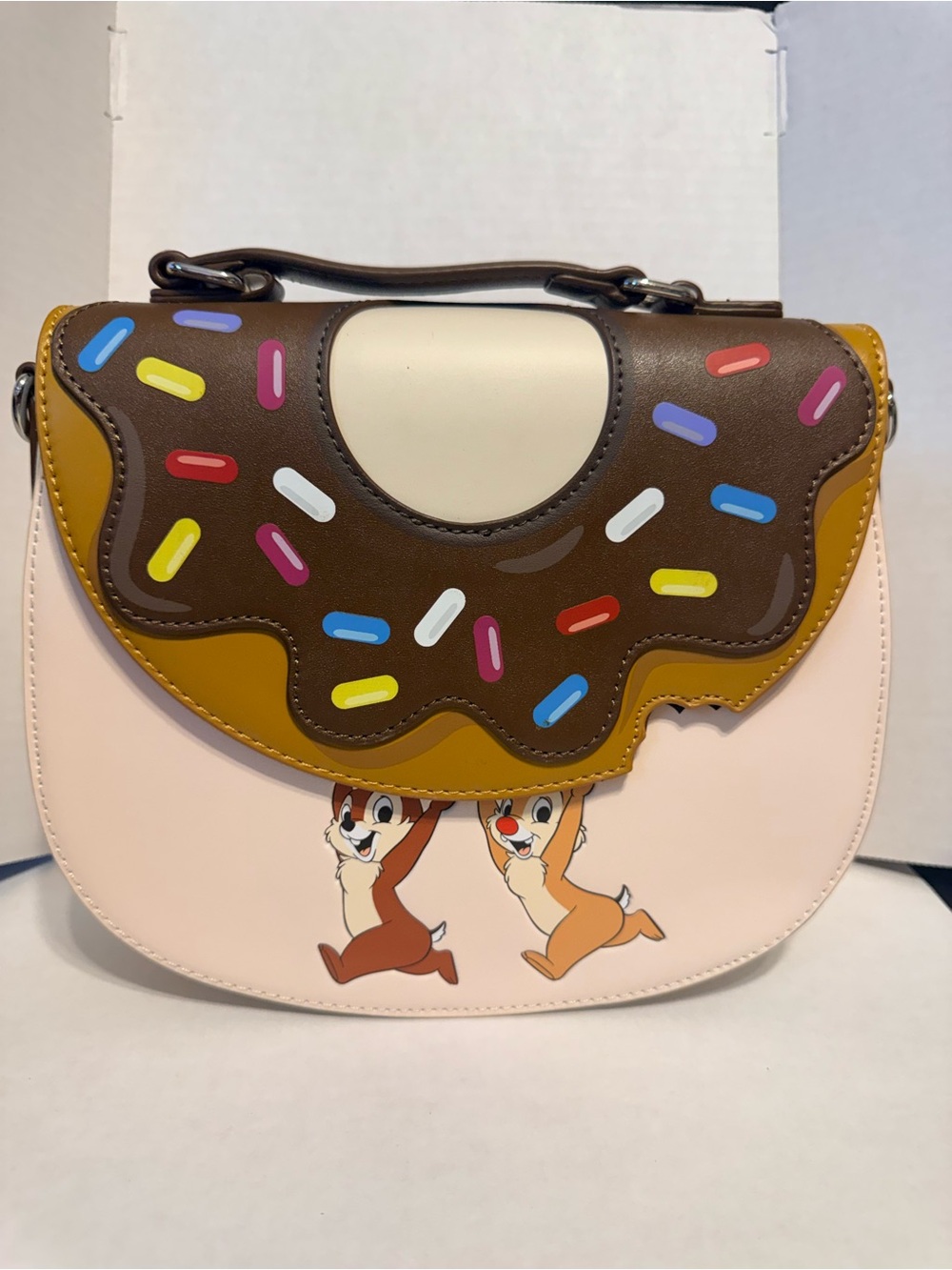 Loungefly Chip 'n' Dale Donut Flap Shoulder Bag - Pink, Brown & Mustard